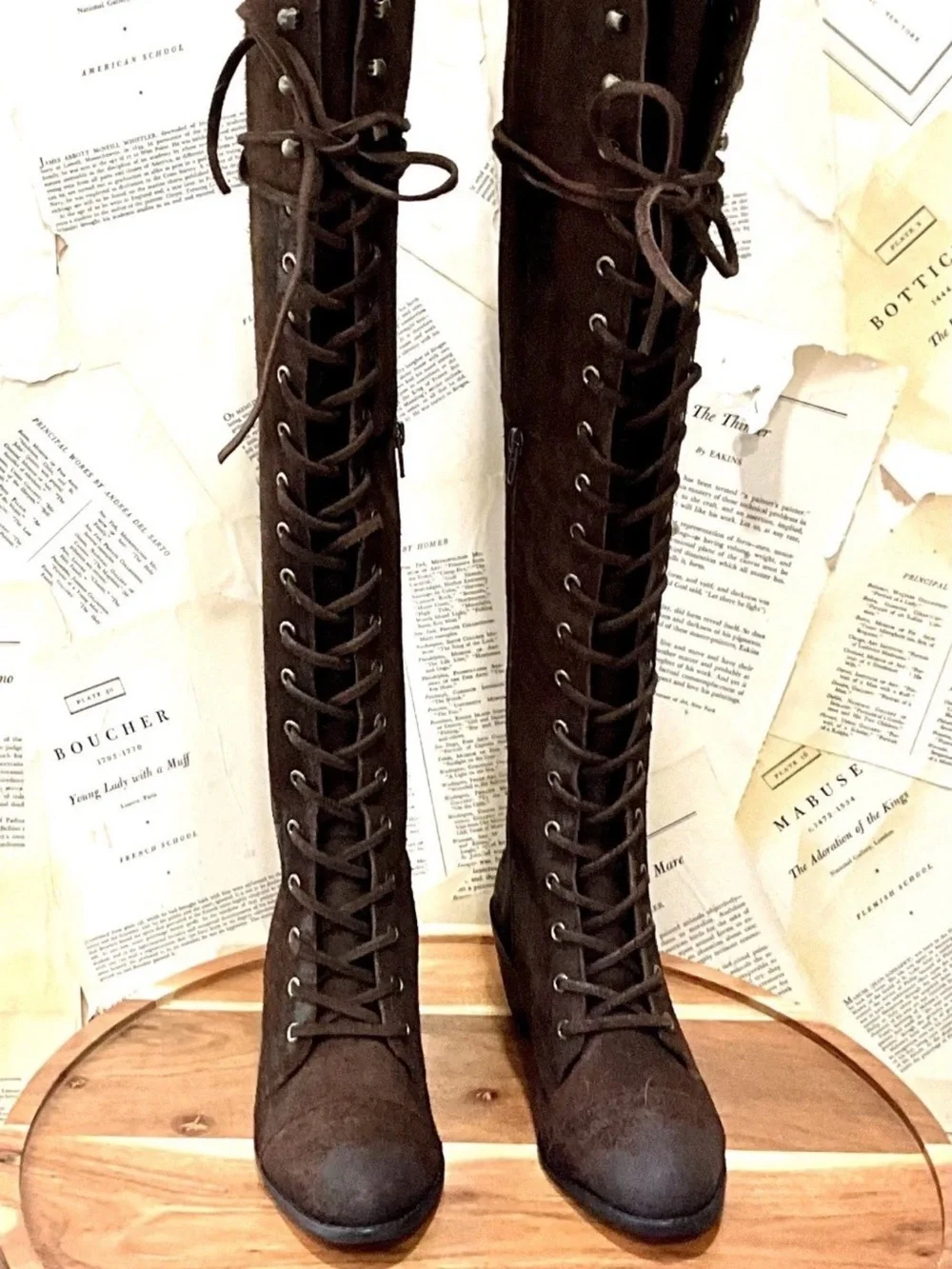 Free People Jeffrey Campbell Joseph Lace Up OTK Boot Brown Suede SAMPLE